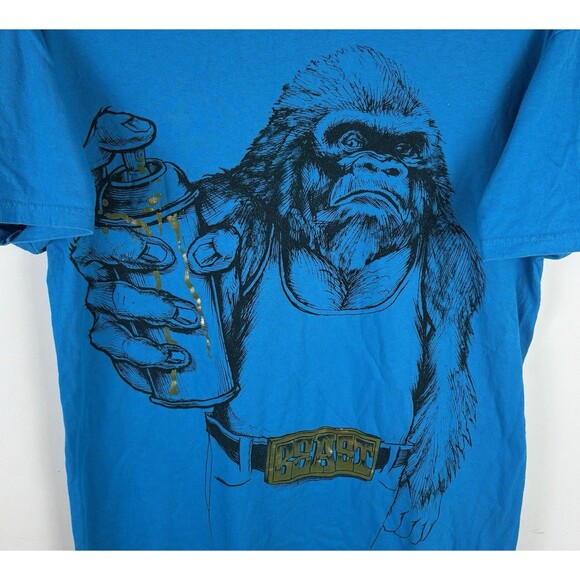 Vintage Y2K Gorilla Big “BEAST” Graphic T-Shirt / Blue / Size Large - Picture 2 of 5